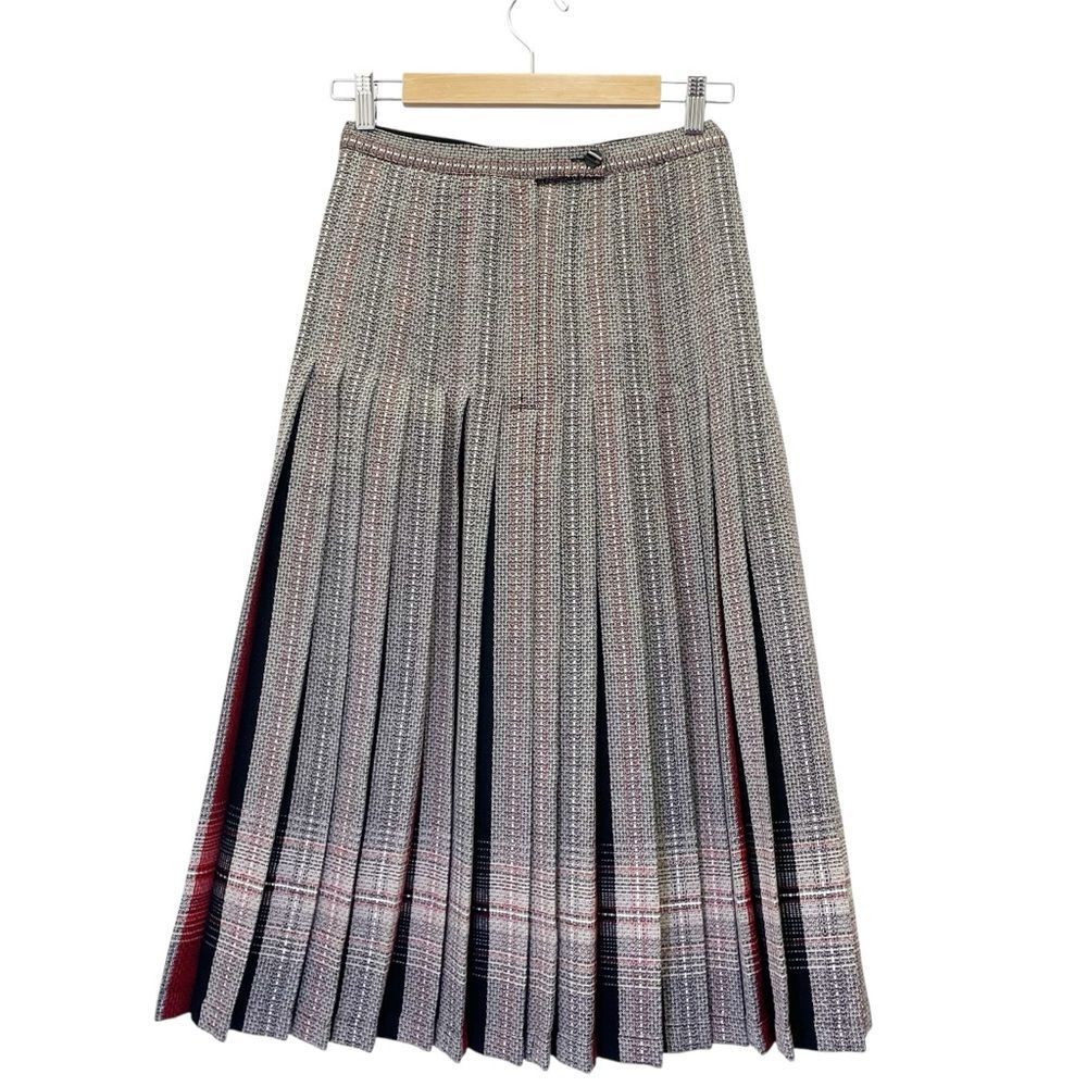 Vintage Wool Plaid Pleated Midi Skirt Red Black Cream VTG EU 38 US 8 Modern 2 - Picture 3 of 10